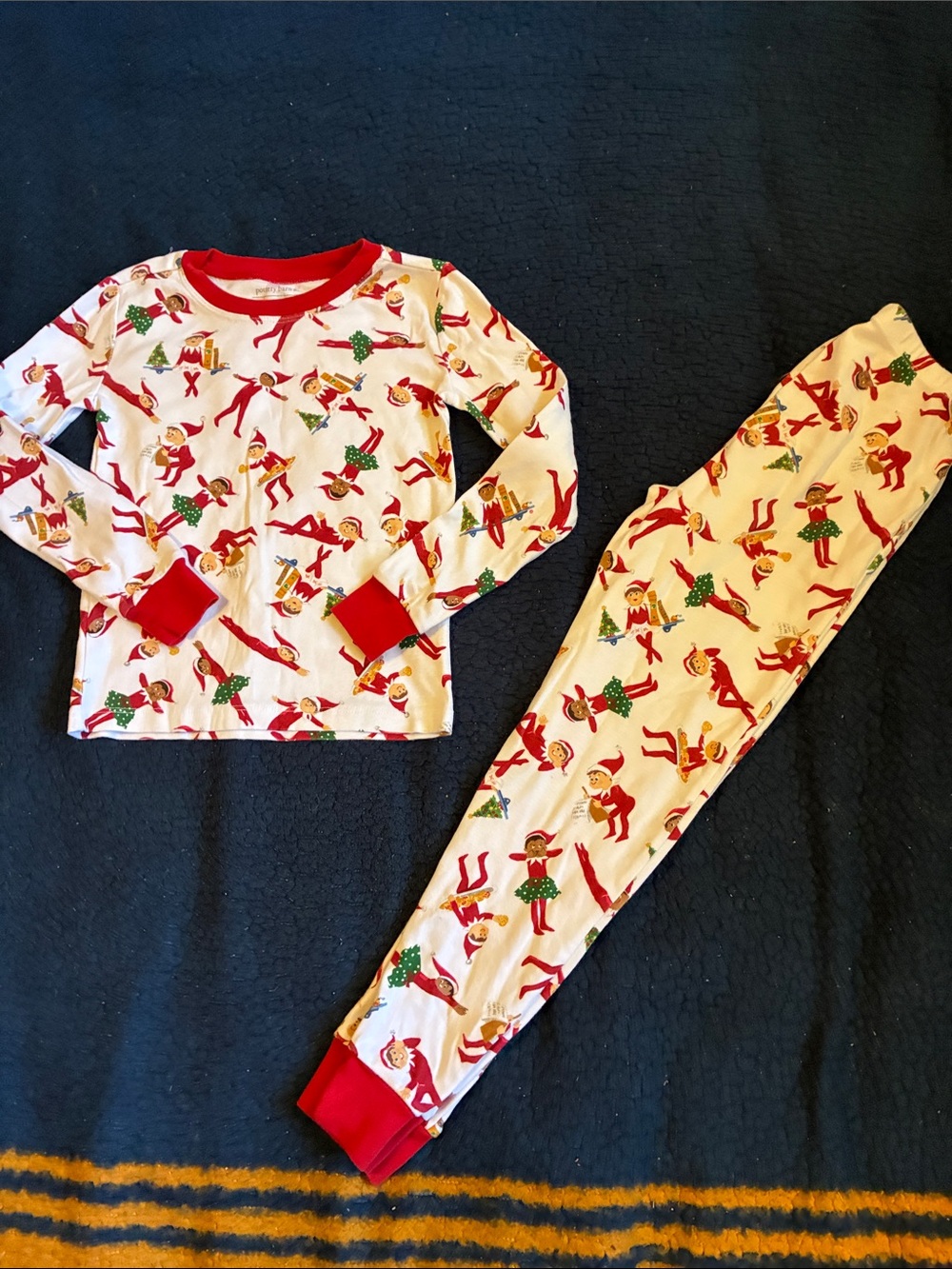 Pottery Barn Kids Red & White Elf Pattern Pajama Set